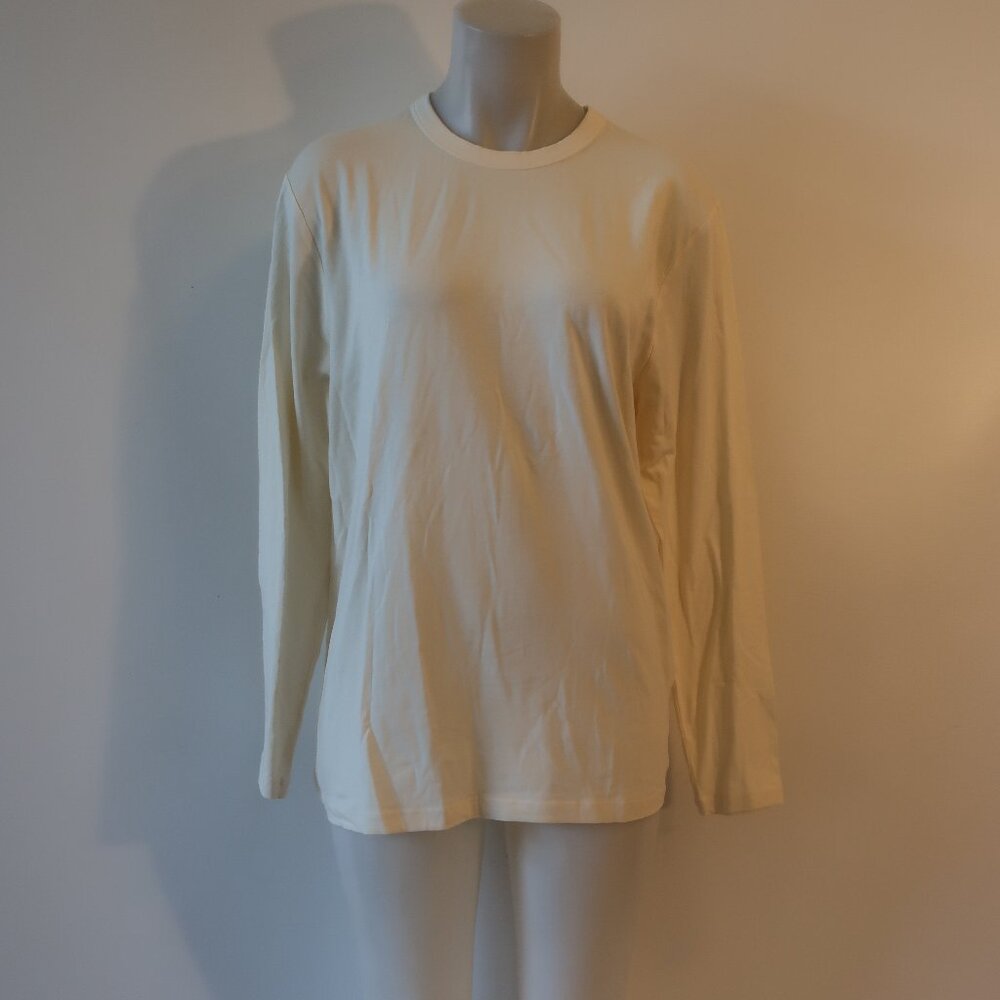 Mens BlueMint Leong Cream Long Sleeve Crew Neck Pima Cotton T-Shirt M